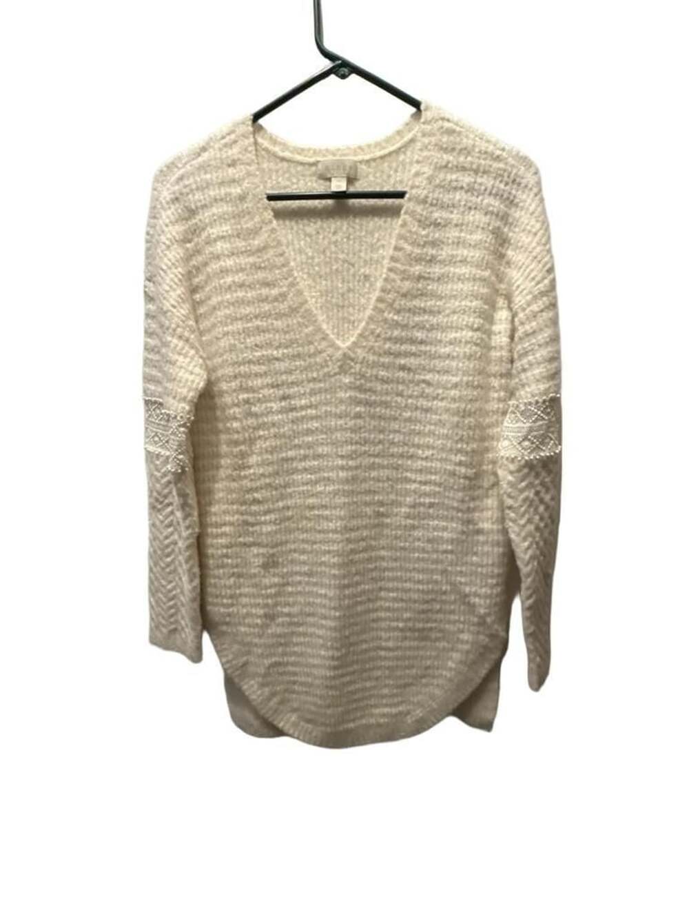 Hinge V-Neck Sweater Size XS Cream Textured Long Sleeve